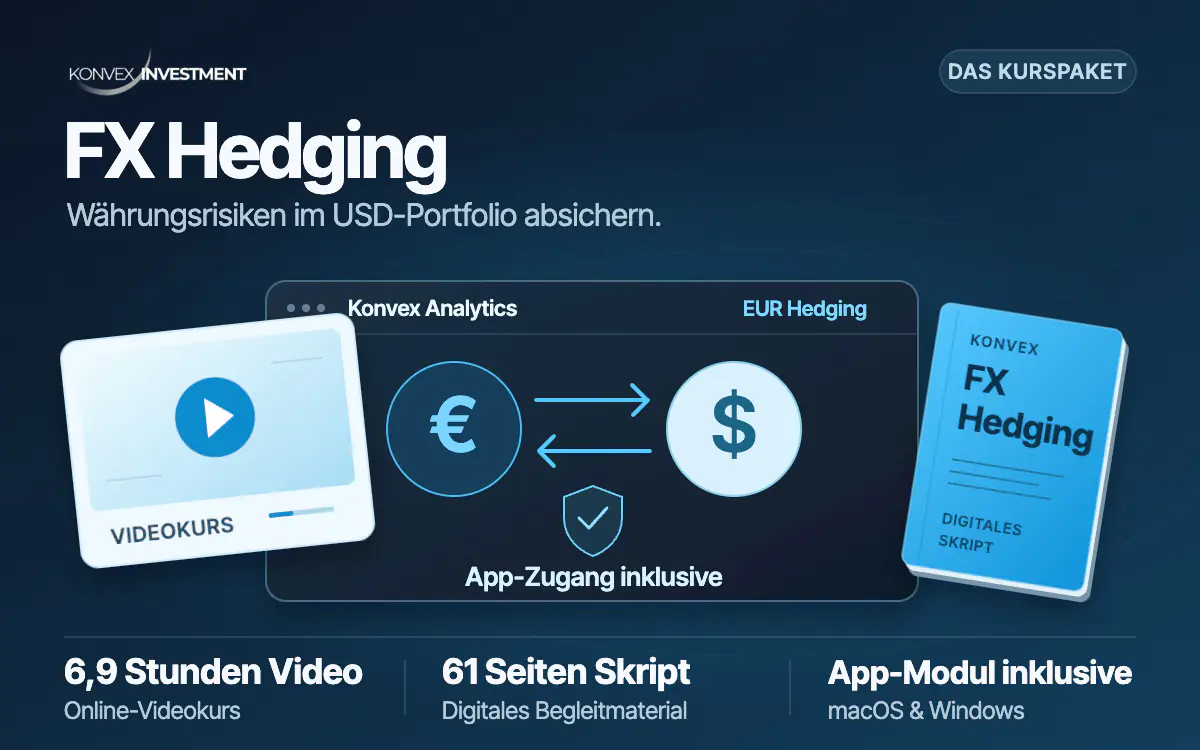 FX-Hedging-Kurspaket mit 6,9 Stunden Video, 61 Seiten digitalem Skript und EUR-Hedging-Modul