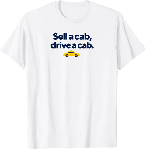 Weißes T-Shirt mit dem Motiv Sell a cab, drive a cab: Taxi