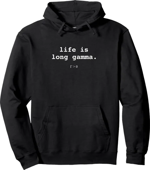 Schwarzer Hoodie mit weißem Schriftzug life is long gamma.