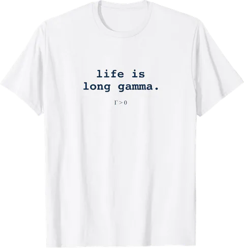 Weißes T-Shirt mit dunkelblauem Schriftzug life is long gamma.